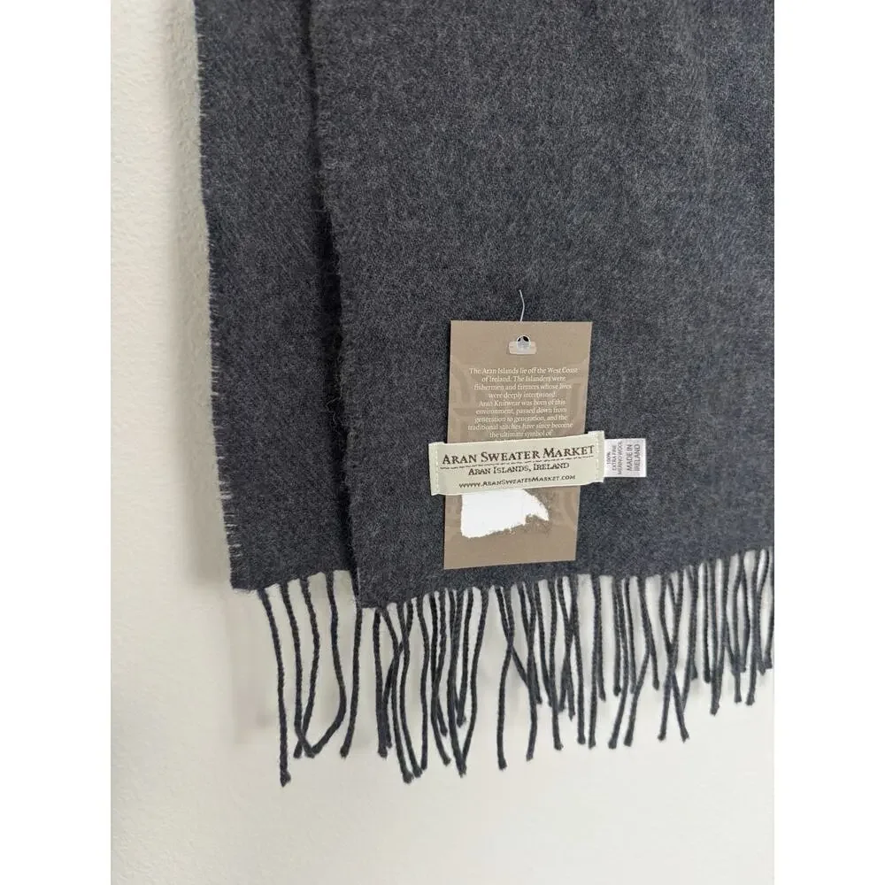 Irish 100% Wool Scarf Gray Aran Sweater Market Ireland Extrafine Merino 75